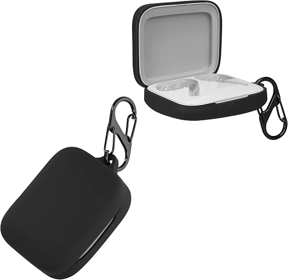 kwmobile Cover for OnePlus Buds Pro 2 Case - Silicone Cover for Earbuds Charging Case - Protective Headphone Holder with Carabiner Clip - Black