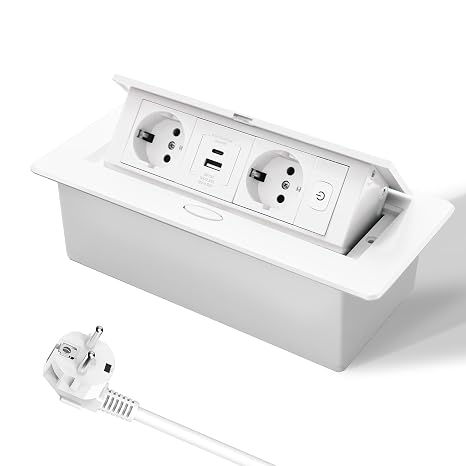 Retractable Desktop Socket with PD20W USB-C for Worktop White