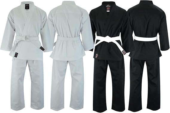 Malino Lightweight Karate Suit, Adult and Kids Karate Uniform – Karate Gi, Karates Trousers and Shirt, Karate Uniform, Karate Gi, MMA Uniform Made with Polycotton 7oz White & Black