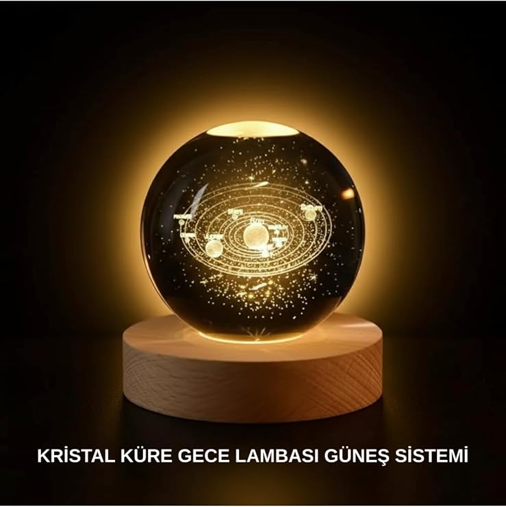 OEM Ahşap Standlı Led Kristal Küre Lazer Işlemeli Dekoratif Obje Güneş Sistemi, XUCZZZGÜNEŞSİSTEMİKÜRE-3