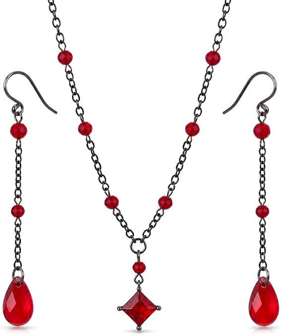 3PCS Vampire Necklace Vampire Earrings Gothic Earrings Halloween Jewelry