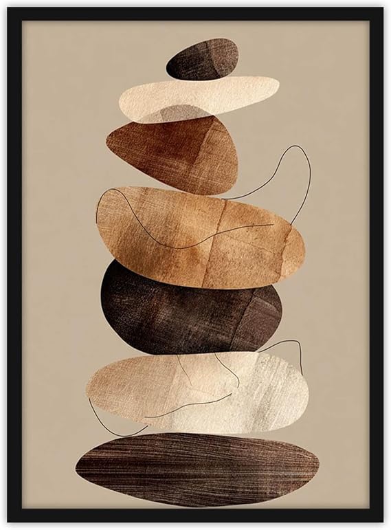 Modern Minimal Maximal İlistrasyon Soyut Bohem Ahşap Çerçeveli Tablo Çerçeveli Poster Ev Dekorasyonu Duvar Dekoru Siyah 15 x 21 Balance_5