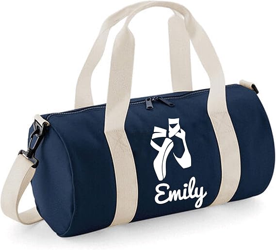 Personalised Dancing Bag - Girls Dance Bags for Girls Kids Gym Bag Perfect Dancing Gifts & Sports Equipment Storage 20x20x40cm 12L Ballet Shoes Design Barrel Bag for Dancing Navy