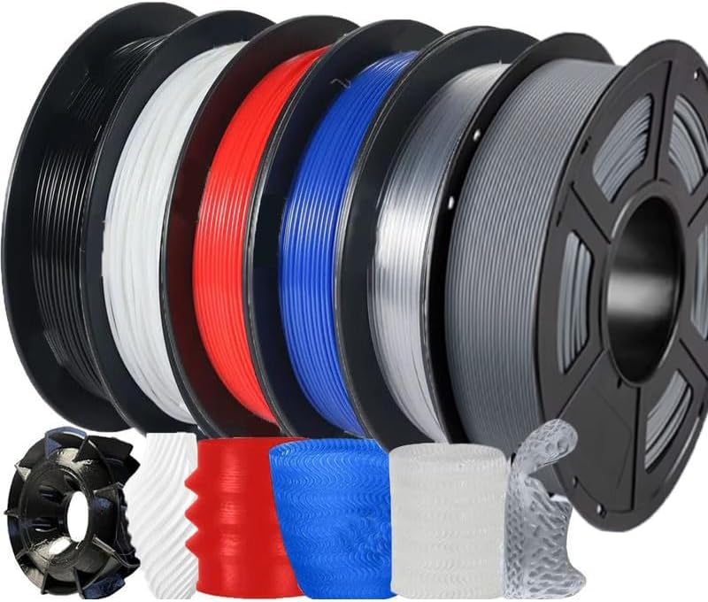 TPU 3D Printer Filament Bundle 1.75mm Filajoy3D Multicolor 3D Printing Filament 6 Pack 250g Dimensional Accuracy - 0.02mm for Most FDM 3D Printers Black White Gray Red Blue Transparent