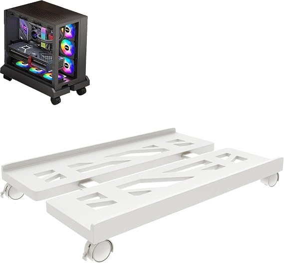Mobile CPU Stand, Suitable for PC Tower Computer Stand, Universal CPU Stand with Four Wheels, Computer Desktop Stand (White)