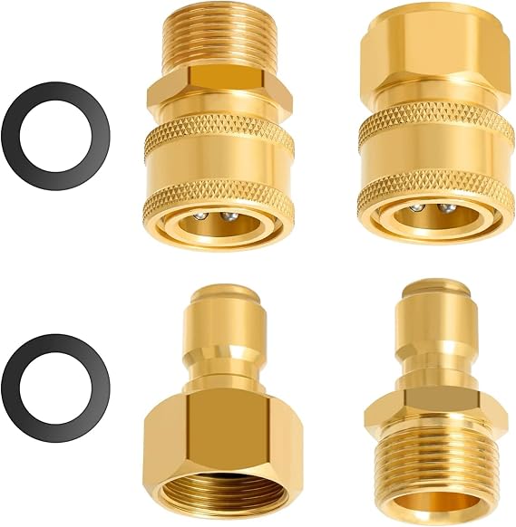 4 Pack Pressure Washer Quick Disconnect Adaptor Set M22-14mm to 1/4 Quick Release Couplers Pressure Washer Hose Pipe Fittings Accessories (M22-14mm 1/4)