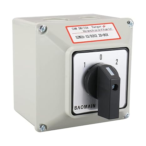 Baomain 30A-32A Universal Rotary Changeover Switch SZW26-32/D202.2D 3 Switch Positions (1-0-2) Two rotors (with 8 terminals) Box Version