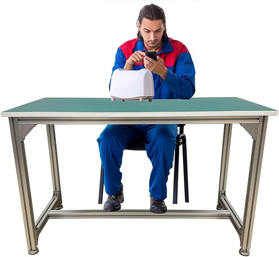 ESD Sensitive Work Table for Device Repair, Heavy-Duty Aluminum Solder Station Workbench with Antistatic Tabletop, Ideal for PC Building