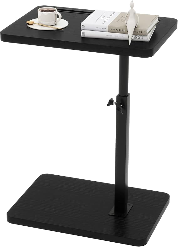 IBUYKE C Shaped Side Table,360° Swivel Height Adjustable,Black TVT003B