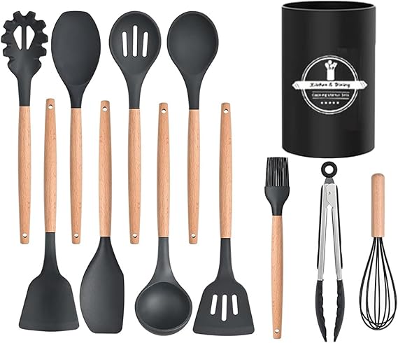 Silicone Kitchen Utensils, 12 Pieces, Black