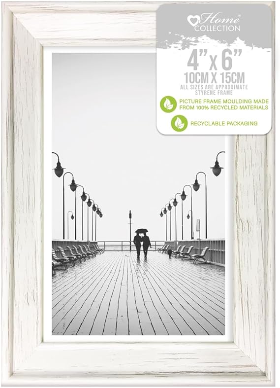 Design Group White Solitaire Shabby Chic Distressed Wood Styrene Photo Frames 4x6