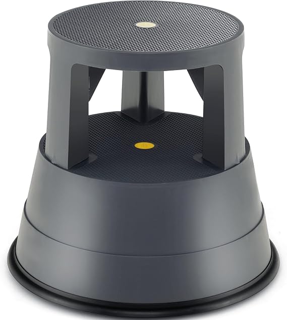 COSTWAY Step Stool, Rolling Kick Stool with Retractable Wheels and Non-Slip Rubber Platform, Lightweight Round Stepping Kickstool for Home Office Kitchen Warehouse, 150kg Load Capacity