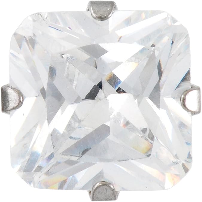 Studex Sensitive Regular Princess Cut Cubic Zirconia CZ Silver Coloured Stainless Steel Stud Earrings 6mm Claw Setting