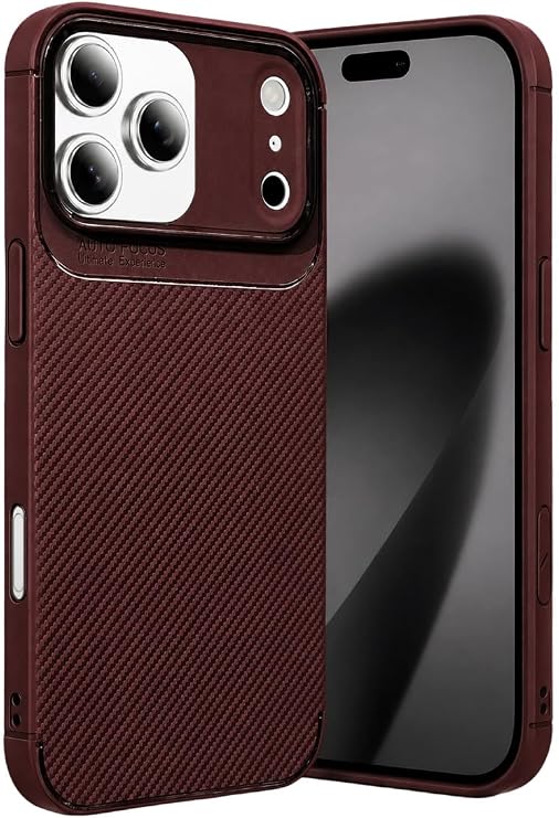 CONSTRAIN Apple iPhone 18 Pro Max ve iPhone 17 Pro Max İle Uyumlu Karbon Fiber Dokulu İz Yapmaz Esnek Telefon Kılıfı Arka Kapak - Bordo
