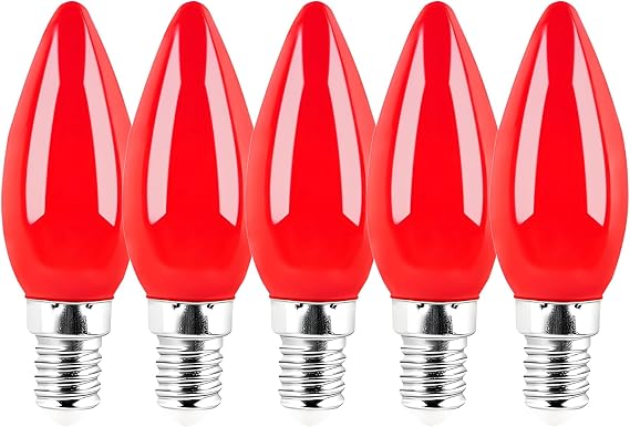 5 Pack Red E14 1W 220V LED Colored Light Bulbs, Plastic Cover, Non dimmable, for Outdoor Indoor String Wedding Party Bar Mood Ambiance Decor [Energy Class B]