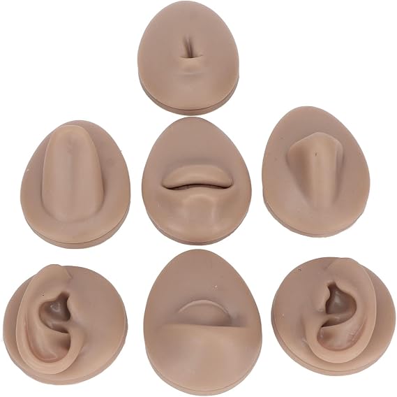 Silicone Piercing Practice Kit 6 Soft Realistic Body Parts Dark Skin