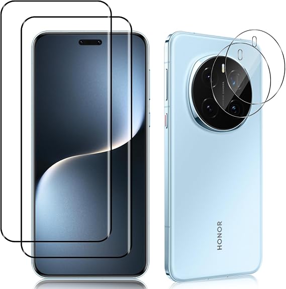 [2 + 2 Pack Compatible for Honor Magic 7 Pro Screen Protector + Camera Lens Protector, HD Tempered Glass Film Scratch-Resistant Bubble-Free Full Coverage Compatible for Honor Magic 7 Pro