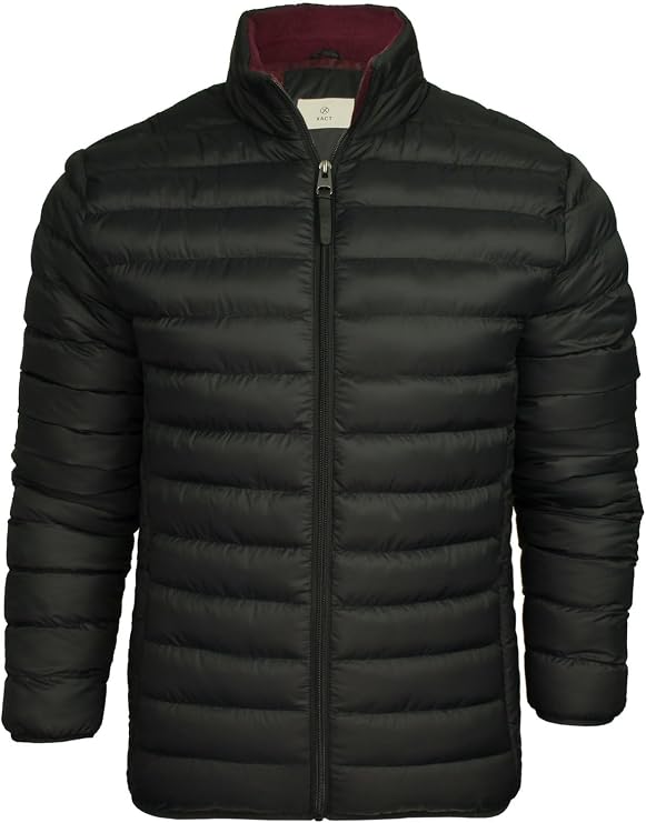 Xact Men's Insulated Funnel Neck Quilted Puffer Jacket, Soft Fleece-Lined Collar, Front Zipped Hand Pockets