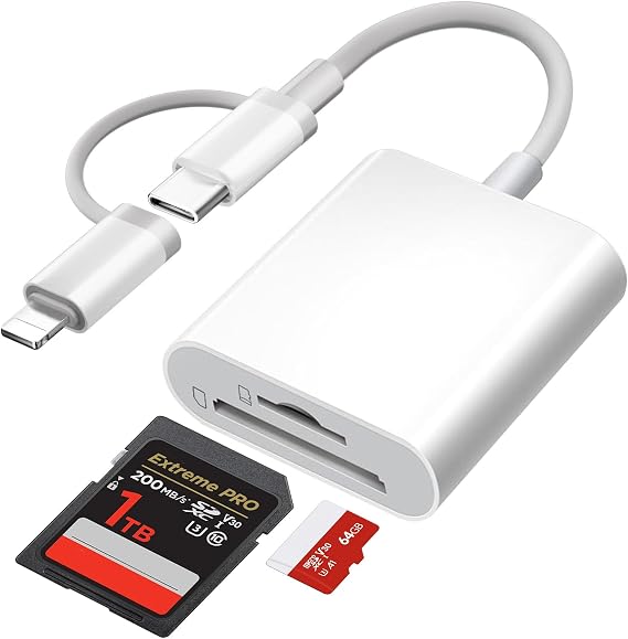 [Apple MFi Certified] SD Card Reader for iPhone iPad, Lightning USB C SD Card Reader for MicroSD/SD, 2 in 1 SD/TF Camera Card Viewer Memory Card Reader for iPhone/iPad/Macbook/Android Samsung/Camera