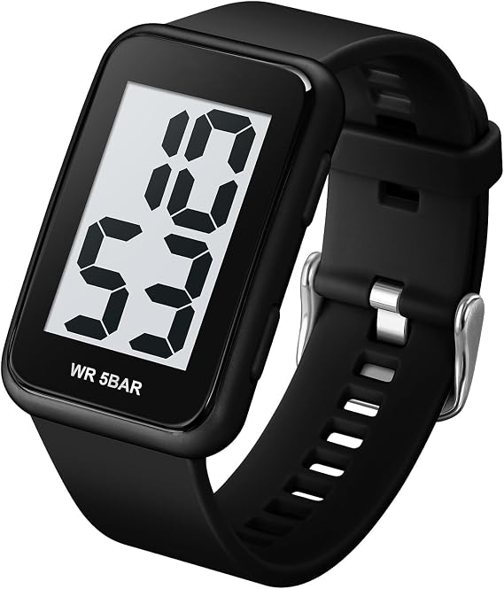 Square Men's Digital Watch Big Numbers Dial Large Face Waterproof LED Sports Watches with Alarm Date Stopwatch, Unisex Electronic Wrist Watches for Men Women