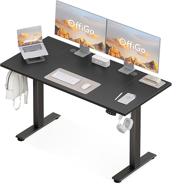 OffiGo Höhenverstellbarer Schreibtisch 140 cm Elektrischer Schreibtisch Ergonomischer Tisch mit Memory-Funktion Gaming Tisch Höhenverstellbar Moderner Computertisch für Zuhause und Büro Schwarz
