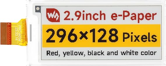 Waveshare 2.9inch E-Paper Display (G), E-Ink, 296x128, Red/Yellow/Black/White, SPI Interface, Raw Display Only, Without Driver Board