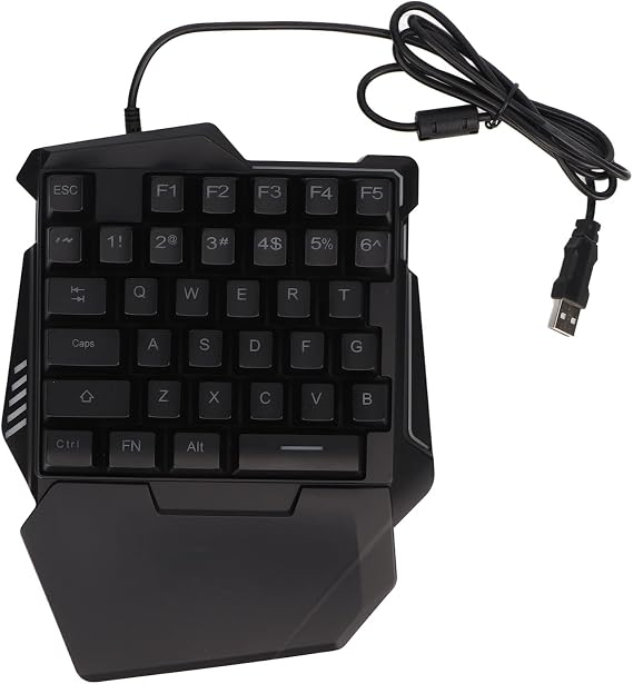 One Handed Gaming Keyboard, 35 Keys RGB Backlit Ergonomic Keyboard with Wrist Rest, Silent USB Wired Mini Gaming Keypad for PC