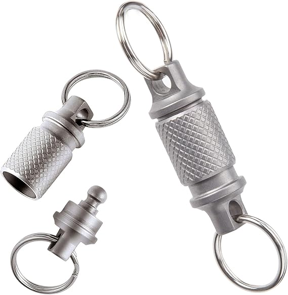 Titanium Quick Release Keyring, Detachable Rotatable Silver Heavy Duty Car Key Holder Clip with Stainless Steel Key Rings Accessory for Bag Purse Belt