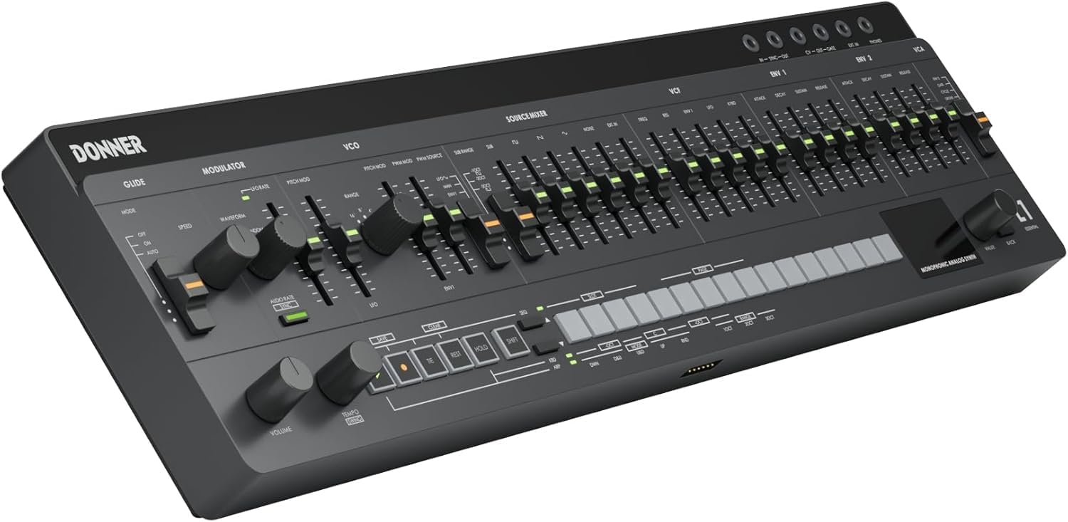 Donner ESSENTIAL L1 Synthesizer with 64-Step Sequencer, S2C Magnetic Modular System, Portable Synth CVGATESYNC IO