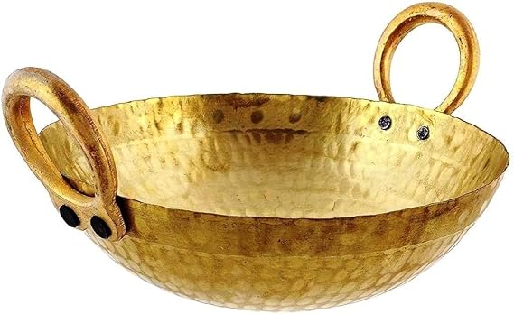 Golden Drops Indian Traditional Kitchen Cooking Utensil Brass Regular Cooking Wok Capacity 1 Liter Karahi/Kadai Pots & Pan