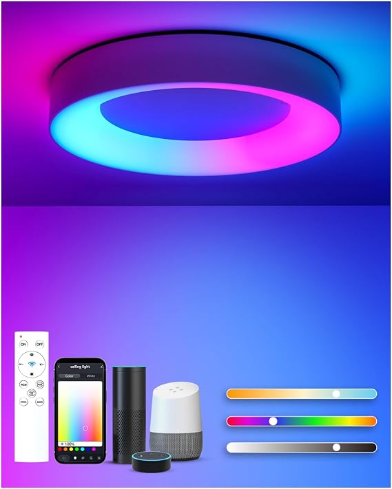 Matane Smart RGB 24W Dimmable LED Ceiling Light with Remote Control, 28CM [Energy Class F]