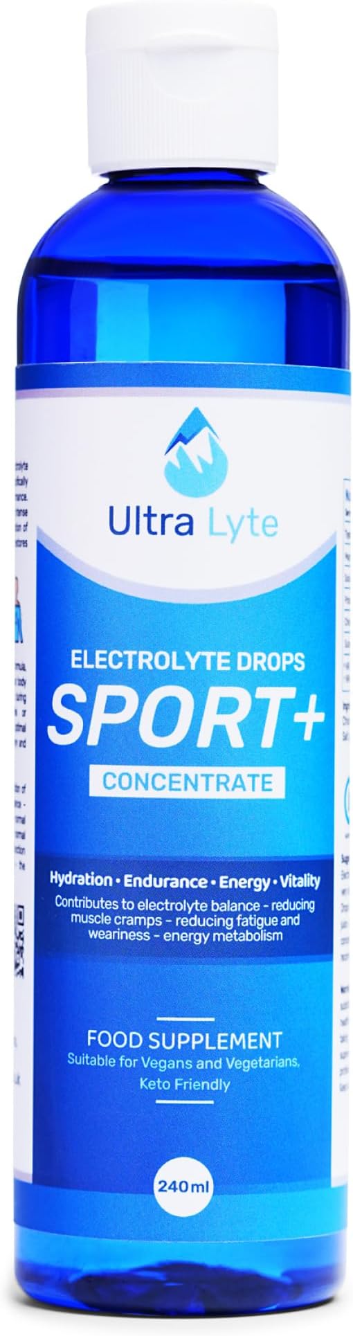 Ultra Lyte Electrolyte Drops Sport+ Concentrate - 240ml Fast Hydration Electrolytes Boost Endurance, Energy – Keto Vegan Friendly Rehydration Liquid Electrolytes for Athletes, Workout - Unflavoured