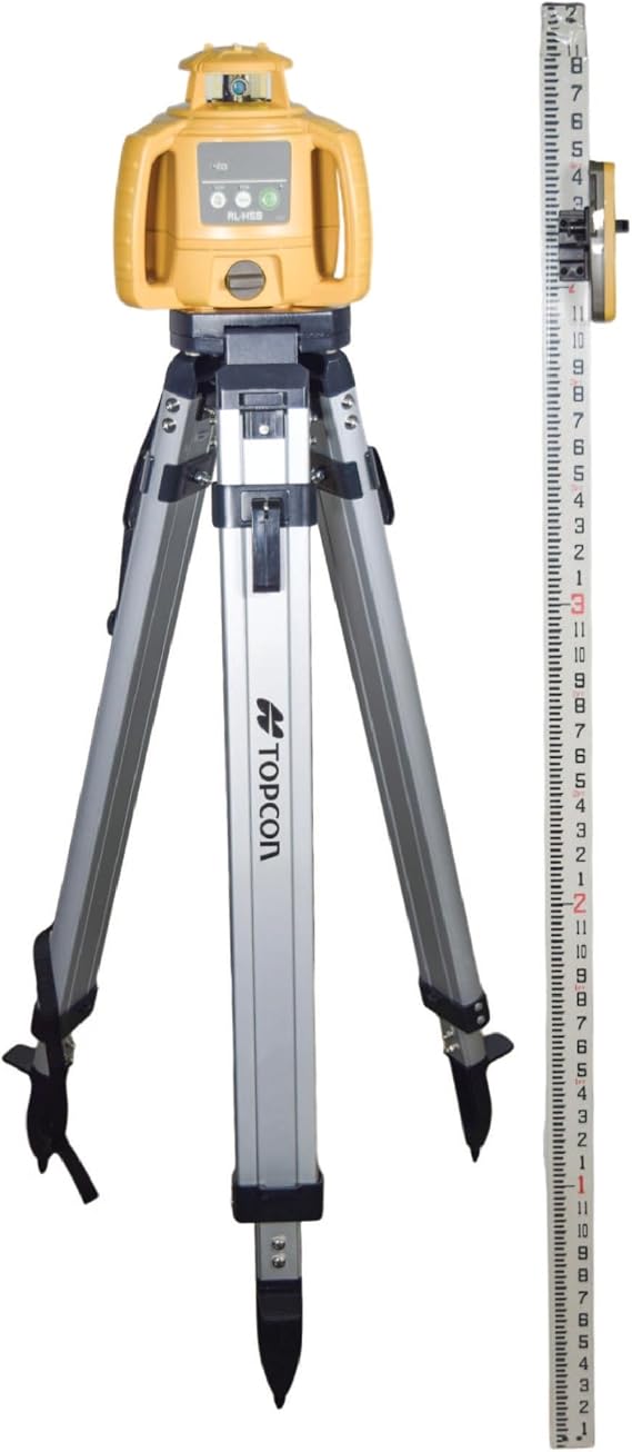 Topcon RL-H5B レーザートランジットレベラーキット - LS-80X ロータリーレーザーレシーバー ロッドブラケット付き - 36-60インチ 精密レベル 360 レーザー三脚 - 4 m ファイバーロッドレベルツール インチ単位 建設用