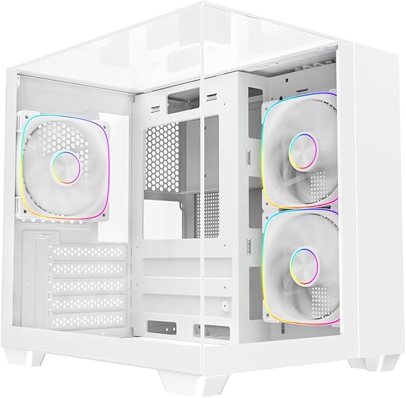CiT Eclipse Mini mATX Gaming PC Case – Dual Chamber Design - Panoramic Tempered Glass - including 3 x 120mm ARGB Fans, 6-Port PWM Hub, AIO Support, USB 3.0, USB 2.0, HD Audio | White