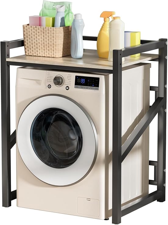 Washer Dryer Stack Stands,Over The Washer Storage Shelf, Height Adjustable Washing Machine Storage Stand, Washing Machine Storage Utility Rack with Countertop, Black [Energy Class A]