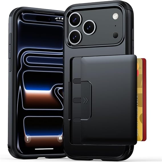 ウォレットケース iPhone 17 Pro Max/iPhone 18 Pro Max用 カードホルダースロット付き、2イン1 高耐久保護カバー ブラック