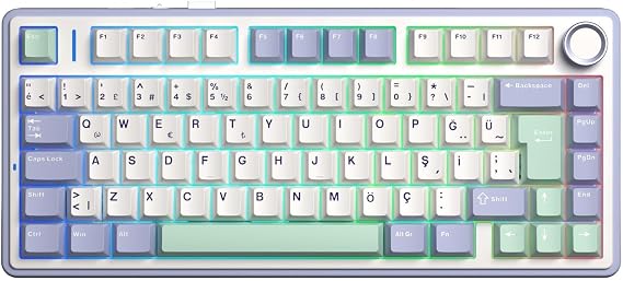 Aula F75 Mekanik RGB TKL GrayWood V4 Switch Kablosuz Makrolu Hot Swap Türkçe Q Klavye Pastel