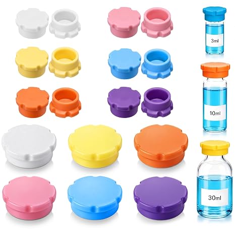 Sieral 18個パック 3ml 5mlガラスバイアルキャップ ペプチドバイアルキャップ シリコン保護キャップ 漏れや防塵キャップアダプターストレージ 3ml 5ml 10mlのガラスバイアル用 ペプチド組織分類用 6色