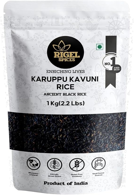 Rigel Spices | Karuppu Kavuni Black Rice (1 KG) | Kings Rice | Gluten Free | Ancient Grain (1 KG)