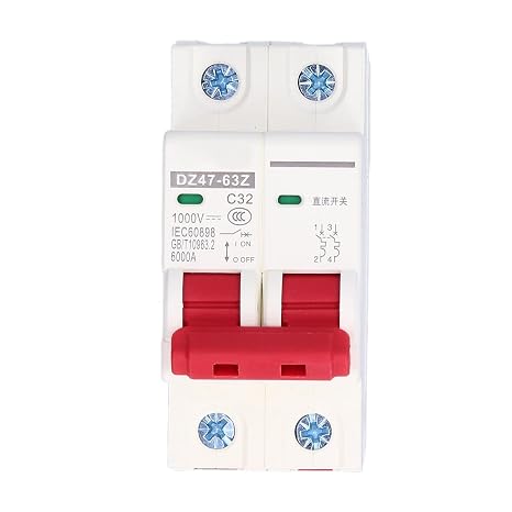 DC Circuit Breaker, 1000V 32A, 2P Photovoltaic Circuit Breaker, Magnetothermal Automatic Switch, for Solar Power System and Communication System, 35 m DIN Rail Mount