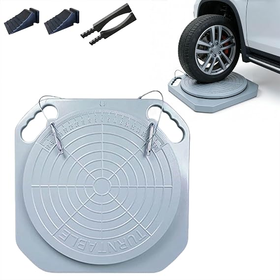 360° Rotating Wheel Alignment Turn Plates for Cars, DIY Aligner Turntable with Transition Bridge & Thrust Block, Home Garage Wheel Turnplate Tool