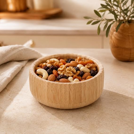 15 cm Bambu Oyuk Kase, Çerezlik Atıştırmalık ve Sunum Kasesi