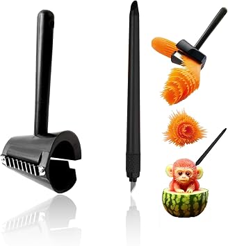 2 Pcs Fruit Carving Tools Set Carrot Sharpener Vegetable Curler Peeler Spiral Cutter Shredder Tool for Garnishing Design Cutting Slicer Shaver for Carrots Fruits VegetablesBlack