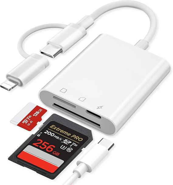 [Apple MFi Certified] SD Card Reader for iPhone iPad, 3 in 1 SD Card Viewer for MicroSD/SD/Type-C Charging, Camera Card Adapter for Android phones/Camera, Simultaneous Charging and Card Reading
