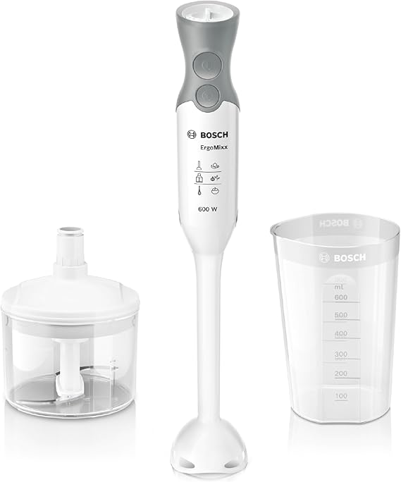 Bosch ErgoMixx Hand Blender With Mini Chopper and Beaker, MSM66020GB, White