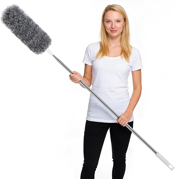 Duster Telescopic Washable Duster Long Extendable Extra Long up to 254 cm for Cleaning High Ceiling Fans Blinds Cobweb (Grey)