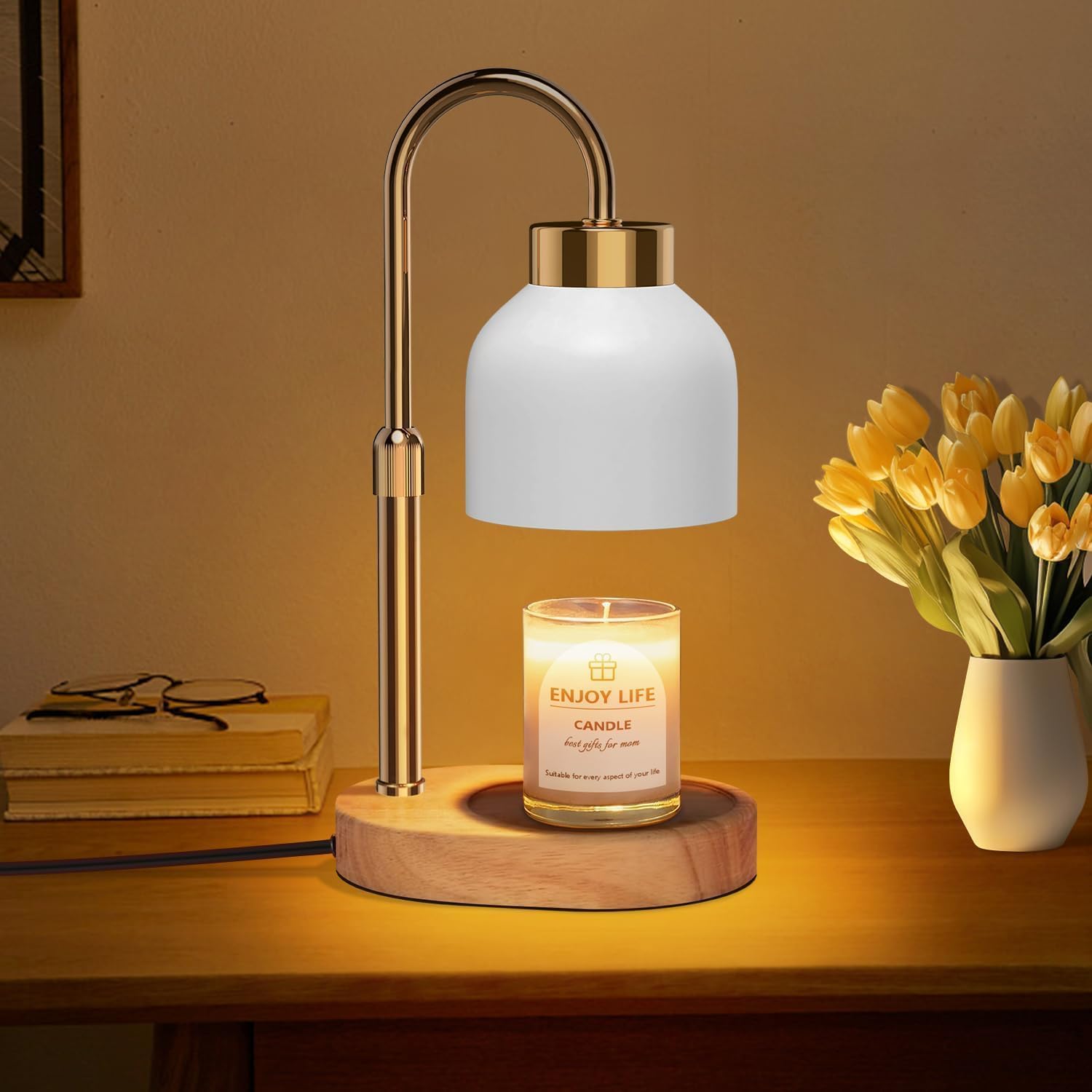 Candle Warmer Lamp, Electric Candle Light Warmer with Timer Dimmer Adjustable Height, Candle Wax Warmer Lamp for Christmas, Birthday, Coaster Home Decor Gift [Energy Class G]