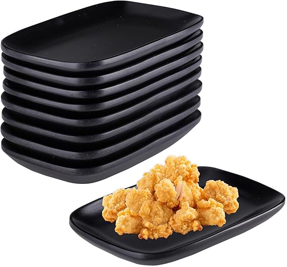 Pack of 8 Small Plates Black Matt Square Dessert Plates