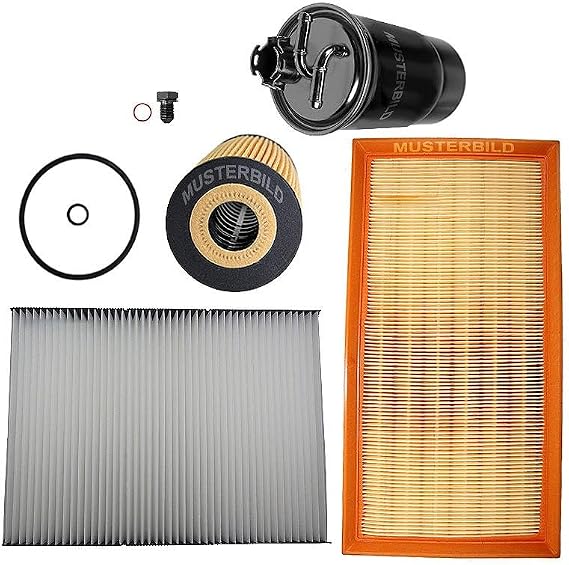 Inspektionspaket SET B 1x Ölfilter 1x Luftfilter 1x Innenraumfilter 1x Kraftstofffilter 1x Ölablass-Schraube 1x Dichtring für Ölablass-Schraube