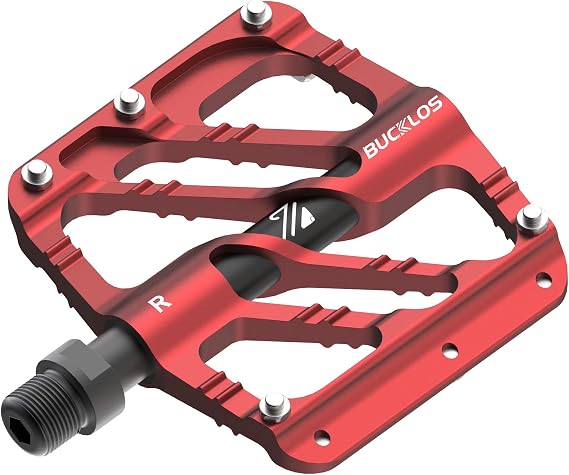 BUCKLOS MTB Flat Pedals Mountain Bike Pedals, 3 Bearings Adult Road Bike Bicycle Platform Pedals, CNC Aluminum Alloy Non-Slip Pedal for Gravel Bike/BMX 9/16"(Black)
